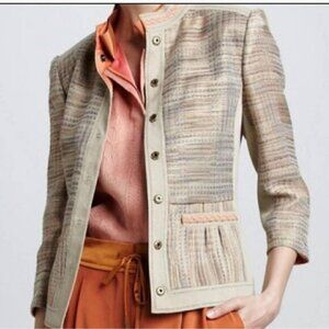 Elie Tahari Button Up Orange Lined Blazer Suit Jacket Khaki/Cream/Orange